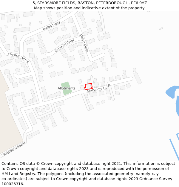 5, STARSMORE FIELDS, BASTON, PETERBOROUGH, PE6 9AZ: Location map and indicative extent of plot