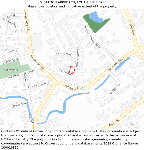 5, STATION APPROACH, LOUTH, LN11 0PS: Location map and indicative extent of plot