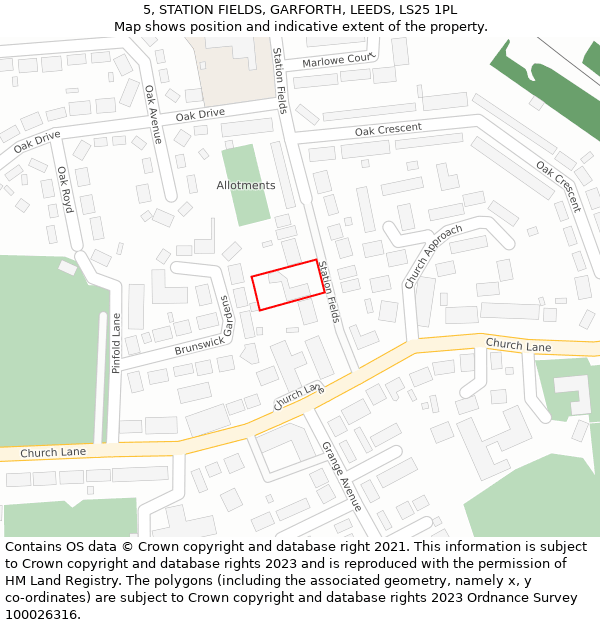 5, STATION FIELDS, GARFORTH, LEEDS, LS25 1PL: Location map and indicative extent of plot