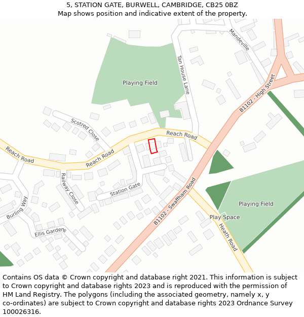 5, STATION GATE, BURWELL, CAMBRIDGE, CB25 0BZ: Location map and indicative extent of plot