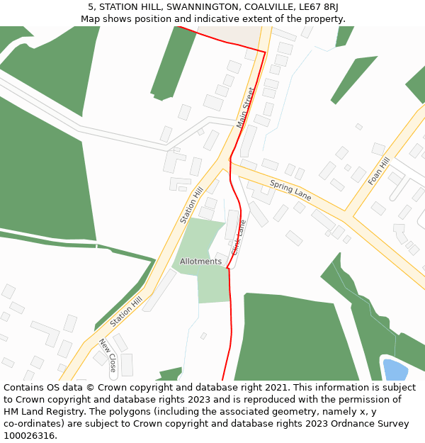 5, STATION HILL, SWANNINGTON, COALVILLE, LE67 8RJ: Location map and indicative extent of plot