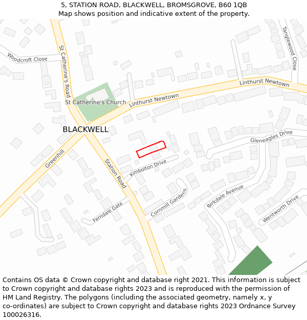 5, STATION ROAD, BLACKWELL, BROMSGROVE, B60 1QB: Location map and indicative extent of plot