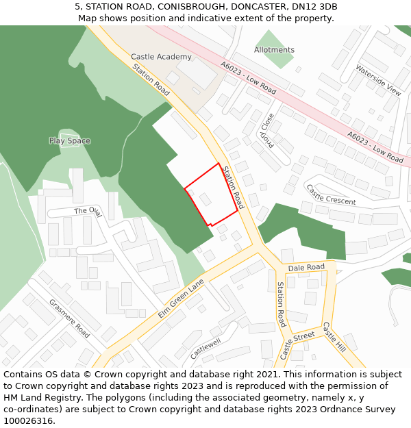 5, STATION ROAD, CONISBROUGH, DONCASTER, DN12 3DB: Location map and indicative extent of plot