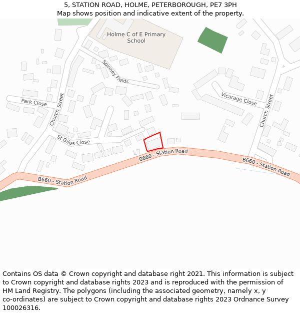 5, STATION ROAD, HOLME, PETERBOROUGH, PE7 3PH: Location map and indicative extent of plot