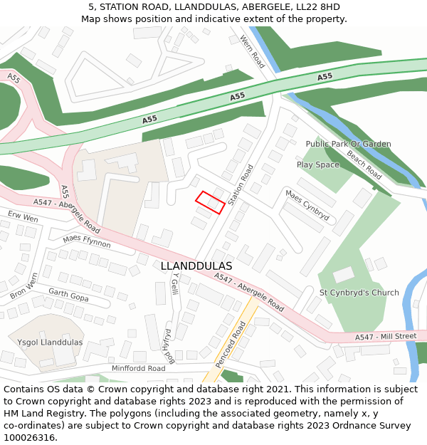 5, STATION ROAD, LLANDDULAS, ABERGELE, LL22 8HD: Location map and indicative extent of plot