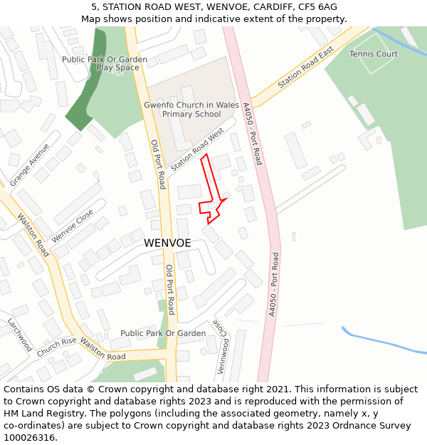 5, STATION ROAD WEST, WENVOE, CARDIFF, CF5 6AG: Location map and indicative extent of plot