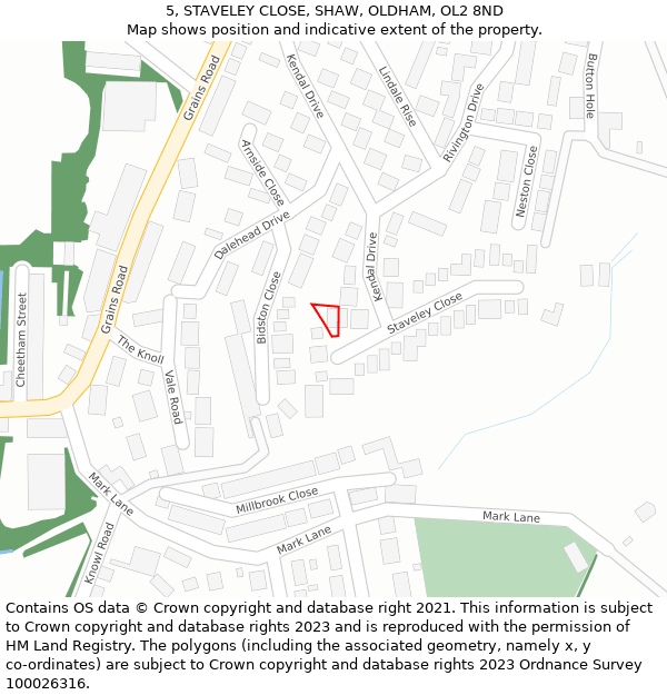 5, STAVELEY CLOSE, SHAW, OLDHAM, OL2 8ND: Location map and indicative extent of plot