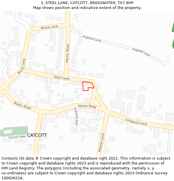 5, STEEL LANE, CATCOTT, BRIDGWATER, TA7 9HP: Location map and indicative extent of plot