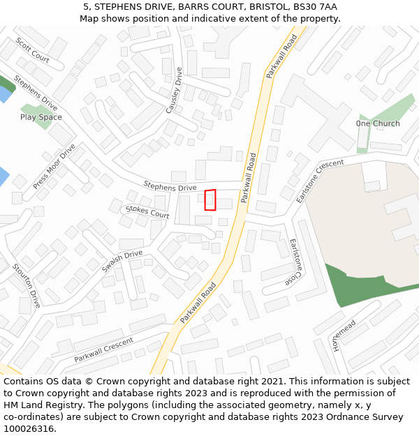 5, STEPHENS DRIVE, BARRS COURT, BRISTOL, BS30 7AA: Location map and indicative extent of plot