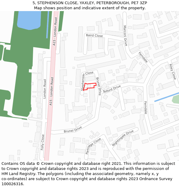 5, STEPHENSON CLOSE, YAXLEY, PETERBOROUGH, PE7 3ZP: Location map and indicative extent of plot