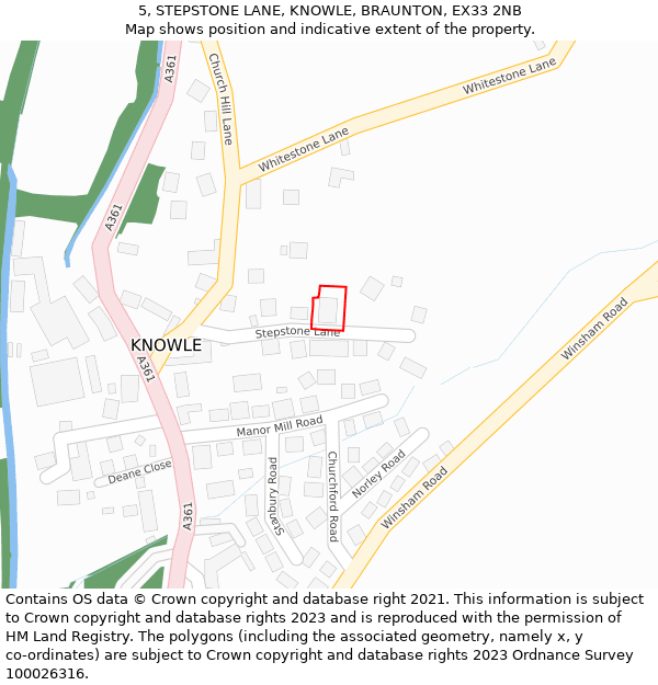 5, STEPSTONE LANE, KNOWLE, BRAUNTON, EX33 2NB: Location map and indicative extent of plot