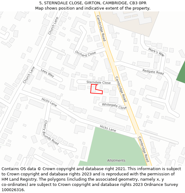 5, STERNDALE CLOSE, GIRTON, CAMBRIDGE, CB3 0PR: Location map and indicative extent of plot