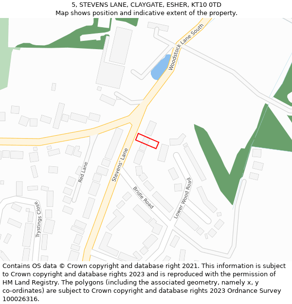 5, STEVENS LANE, CLAYGATE, ESHER, KT10 0TD: Location map and indicative extent of plot