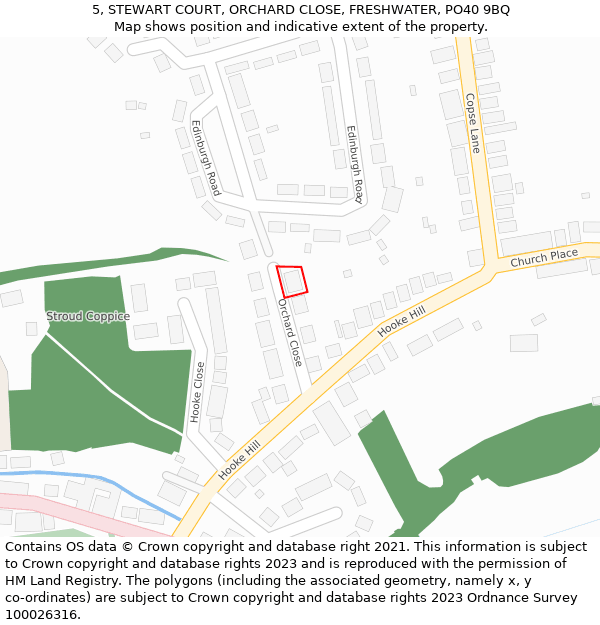 5, STEWART COURT, ORCHARD CLOSE, FRESHWATER, PO40 9BQ: Location map and indicative extent of plot