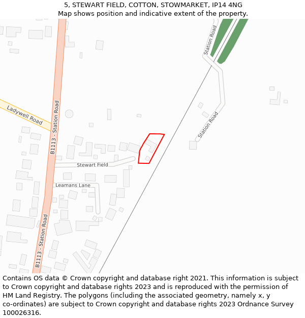 5, STEWART FIELD, COTTON, STOWMARKET, IP14 4NG: Location map and indicative extent of plot