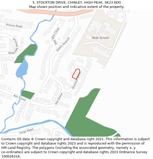 5, STOCKTON DRIVE, CHINLEY, HIGH PEAK, SK23 6DG: Location map and indicative extent of plot