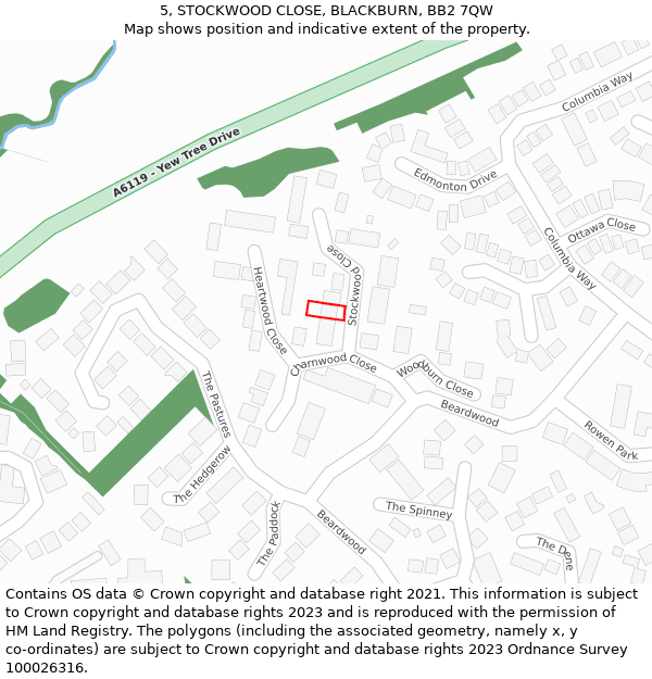 5, STOCKWOOD CLOSE, BLACKBURN, BB2 7QW: Location map and indicative extent of plot