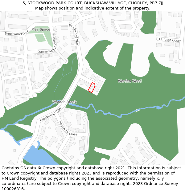 5, STOCKWOOD PARK COURT, BUCKSHAW VILLAGE, CHORLEY, PR7 7JJ: Location map and indicative extent of plot