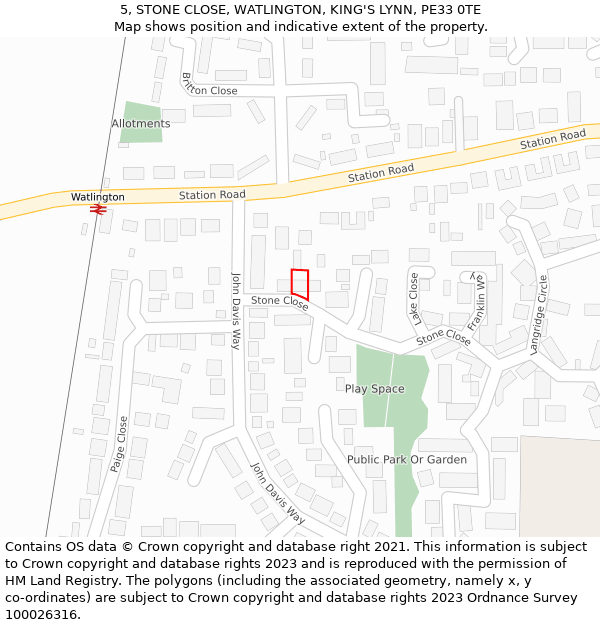 5, STONE CLOSE, WATLINGTON, KING'S LYNN, PE33 0TE: Location map and indicative extent of plot