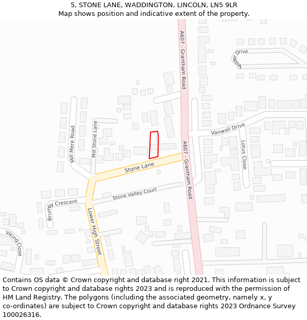 5, STONE LANE, WADDINGTON, LINCOLN, LN5 9LR: Location map and indicative extent of plot