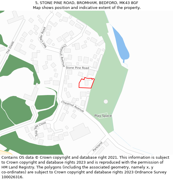 5, STONE PINE ROAD, BROMHAM, BEDFORD, MK43 8GF: Location map and indicative extent of plot