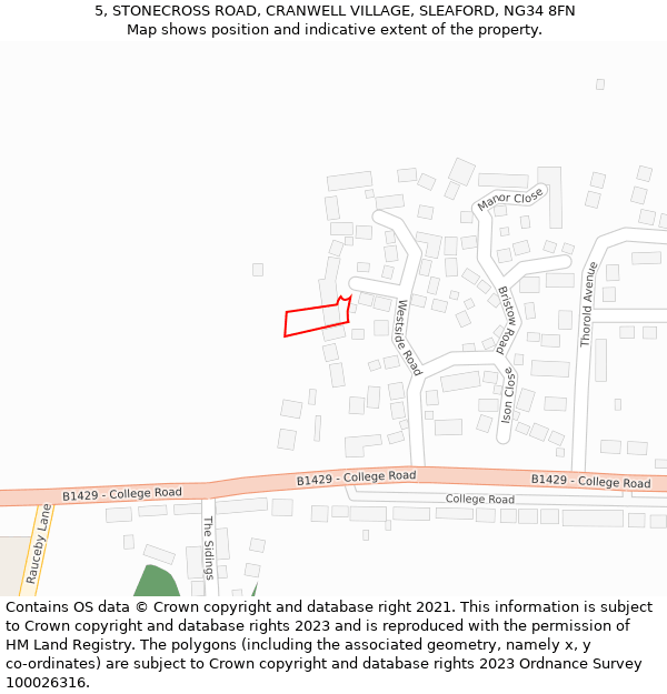 5, STONECROSS ROAD, CRANWELL VILLAGE, SLEAFORD, NG34 8FN: Location map and indicative extent of plot