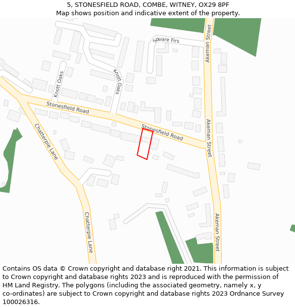 5, STONESFIELD ROAD, COMBE, WITNEY, OX29 8PF: Location map and indicative extent of plot