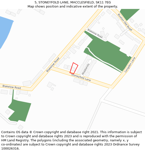 5, STONEYFOLD LANE, MACCLESFIELD, SK11 7EG: Location map and indicative extent of plot