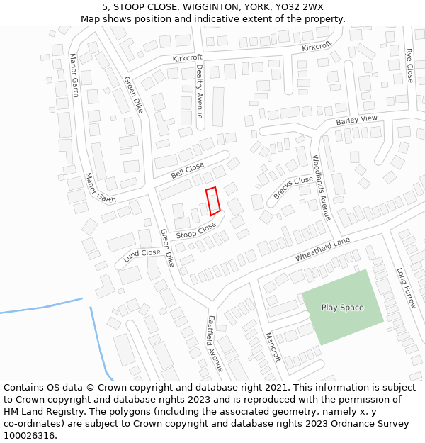 5, STOOP CLOSE, WIGGINTON, YORK, YO32 2WX: Location map and indicative extent of plot