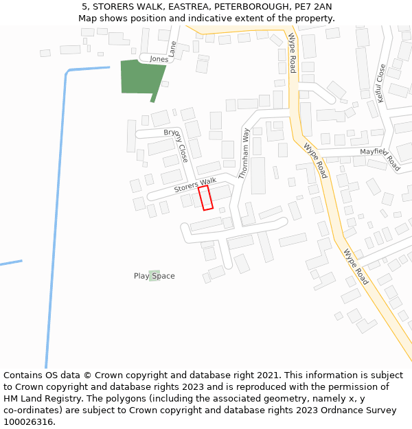 5, STORERS WALK, EASTREA, PETERBOROUGH, PE7 2AN: Location map and indicative extent of plot