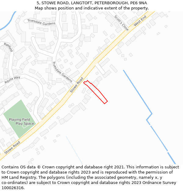 5, STOWE ROAD, LANGTOFT, PETERBOROUGH, PE6 9NA: Location map and indicative extent of plot