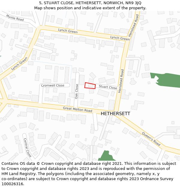 5, STUART CLOSE, HETHERSETT, NORWICH, NR9 3JQ: Location map and indicative extent of plot