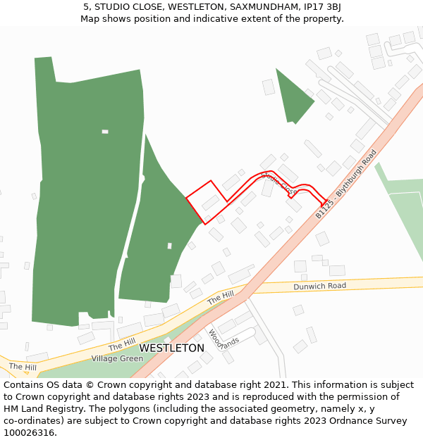 5, STUDIO CLOSE, WESTLETON, SAXMUNDHAM, IP17 3BJ: Location map and indicative extent of plot