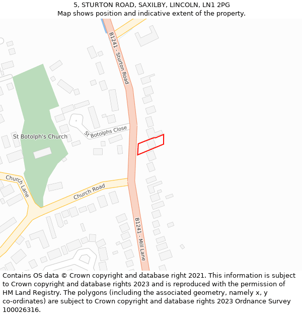 5, STURTON ROAD, SAXILBY, LINCOLN, LN1 2PG: Location map and indicative extent of plot