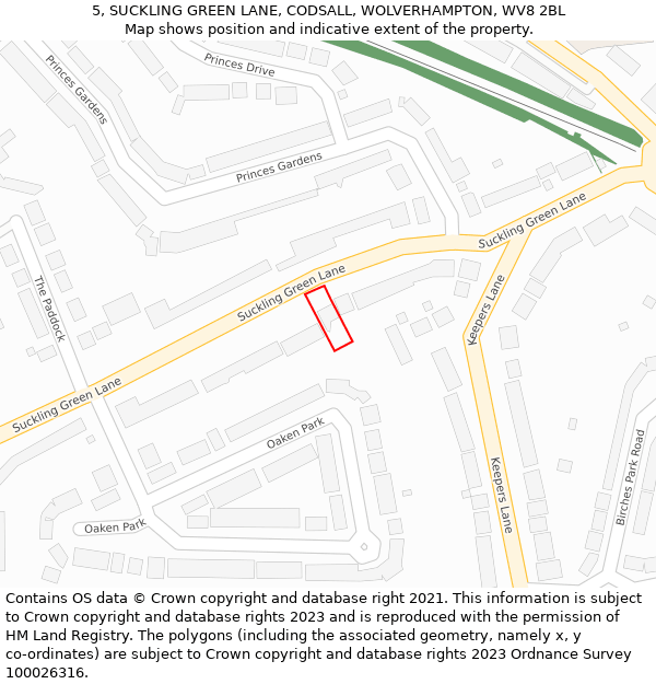 5, SUCKLING GREEN LANE, CODSALL, WOLVERHAMPTON, WV8 2BL: Location map and indicative extent of plot