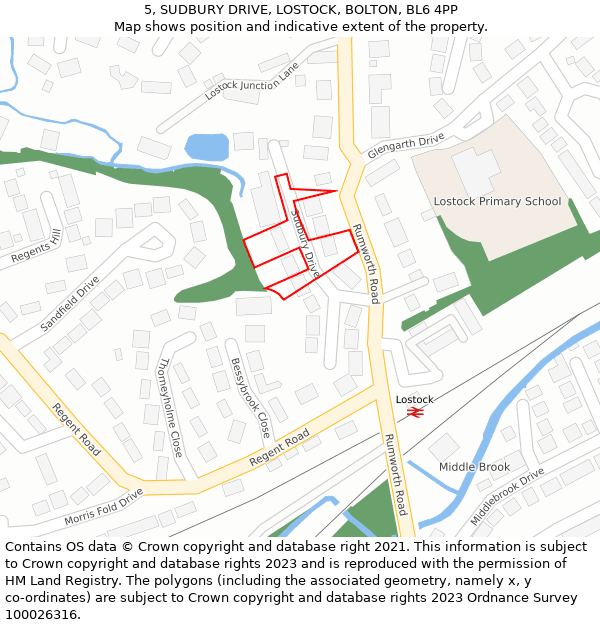 5, SUDBURY DRIVE, LOSTOCK, BOLTON, BL6 4PP: Location map and indicative extent of plot