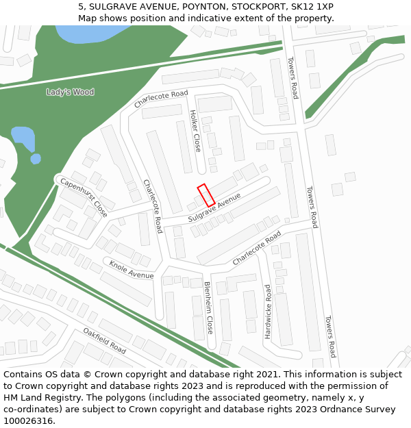 5, SULGRAVE AVENUE, POYNTON, STOCKPORT, SK12 1XP: Location map and indicative extent of plot
