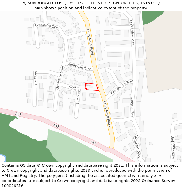 5, SUMBURGH CLOSE, EAGLESCLIFFE, STOCKTON-ON-TEES, TS16 0GQ: Location map and indicative extent of plot