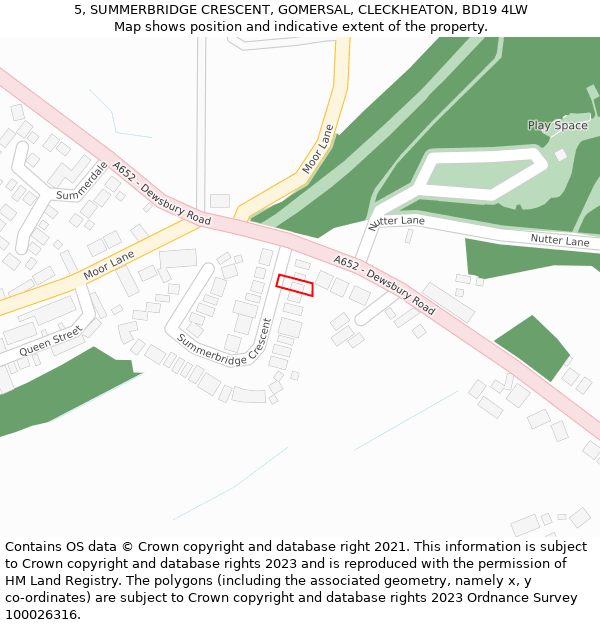 5, SUMMERBRIDGE CRESCENT, GOMERSAL, CLECKHEATON, BD19 4LW: Location map and indicative extent of plot