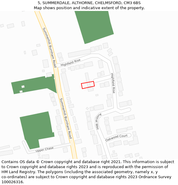 5, SUMMERDALE, ALTHORNE, CHELMSFORD, CM3 6BS: Location map and indicative extent of plot