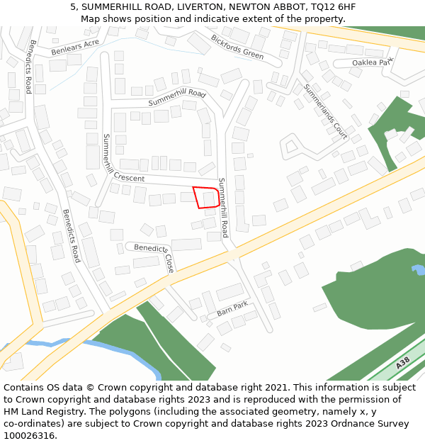 5, SUMMERHILL ROAD, LIVERTON, NEWTON ABBOT, TQ12 6HF: Location map and indicative extent of plot