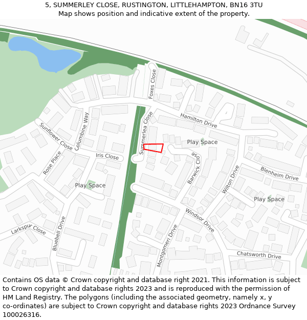 5, SUMMERLEY CLOSE, RUSTINGTON, LITTLEHAMPTON, BN16 3TU: Location map and indicative extent of plot