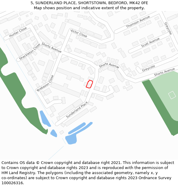 5, SUNDERLAND PLACE, SHORTSTOWN, BEDFORD, MK42 0FE: Location map and indicative extent of plot