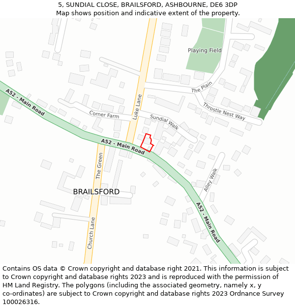 5, SUNDIAL CLOSE, BRAILSFORD, ASHBOURNE, DE6 3DP: Location map and indicative extent of plot