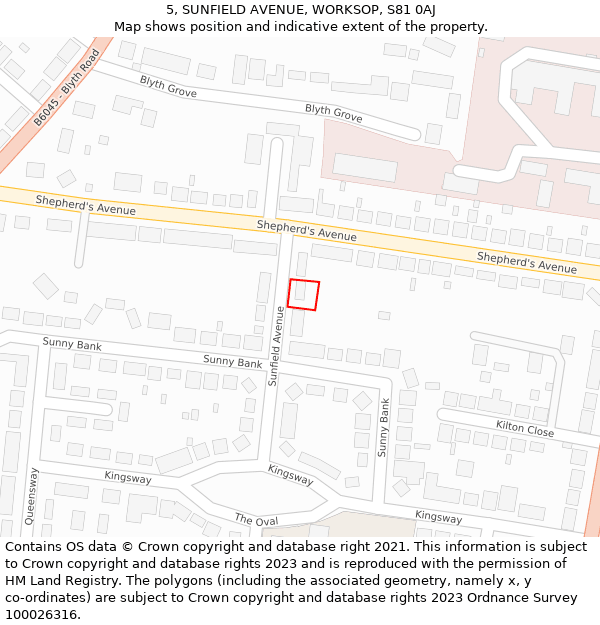 5, SUNFIELD AVENUE, WORKSOP, S81 0AJ: Location map and indicative extent of plot