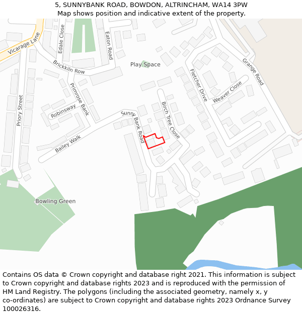 5, SUNNYBANK ROAD, BOWDON, ALTRINCHAM, WA14 3PW: Location map and indicative extent of plot