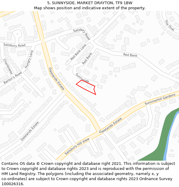 5, SUNNYSIDE, MARKET DRAYTON, TF9 1BW: Location map and indicative extent of plot