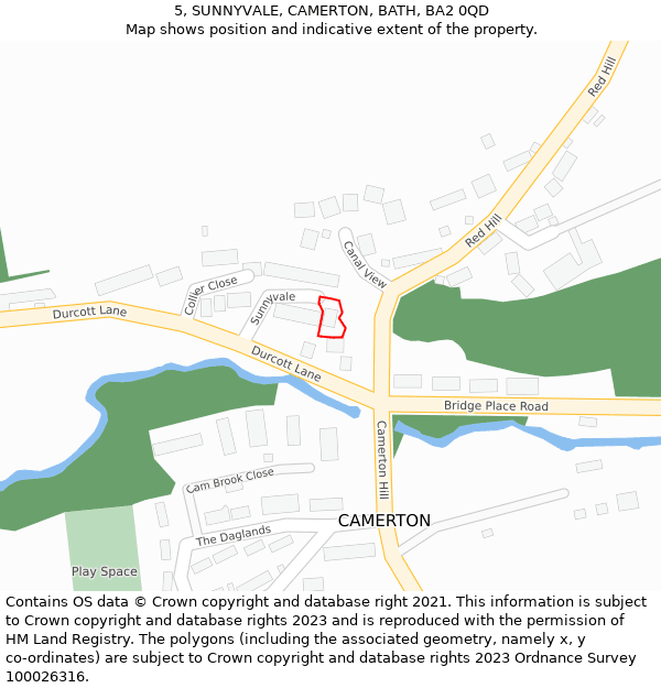 5, SUNNYVALE, CAMERTON, BATH, BA2 0QD: Location map and indicative extent of plot