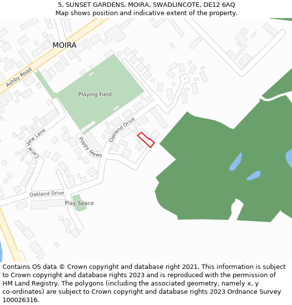 5, SUNSET GARDENS, MOIRA, SWADLINCOTE, DE12 6AQ: Location map and indicative extent of plot