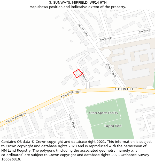 5, SUNWAYS, MIRFIELD, WF14 9TN: Location map and indicative extent of plot
